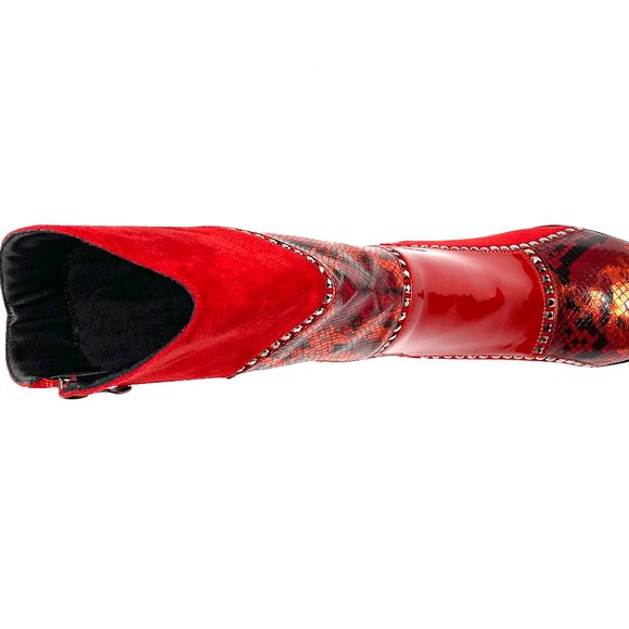 Trendy Red Fashion Fabric Leather Midcalf High Heel Boot - Picture 5 of 7